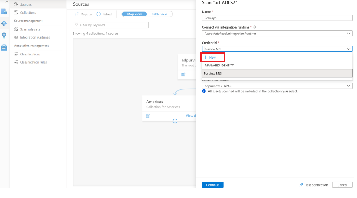 Screenshot che mostra l'opzione per l'entità servizio per abilitare l'analisi