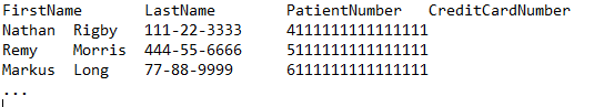 immagine che mostra una tabella separata da tabulatore con quattro colonne e tre righe di dati di dati reali artificiali