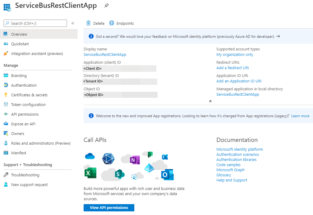 Annotare l'ID client e l'ID tenant