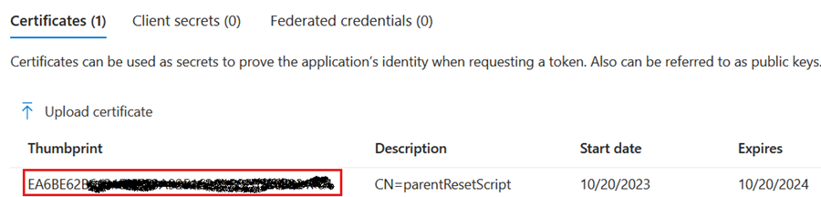 Screenshot di un'identificazione personale del certificato.