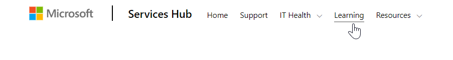 Selezione di Learning da Navigazione primaria di Services Hub