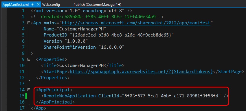 Client ID attribute in app manifest