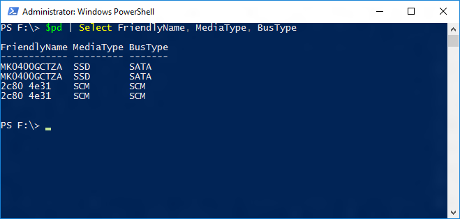 Screenshot di una finestra di Windows PowerShell che mostra l'output del cmdlet $pd.