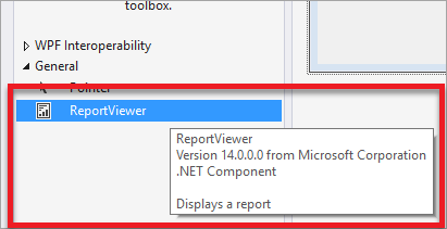 Screenshot del nuovo controllo ReportViewer nella casella degli strumenti di Visual Studio.