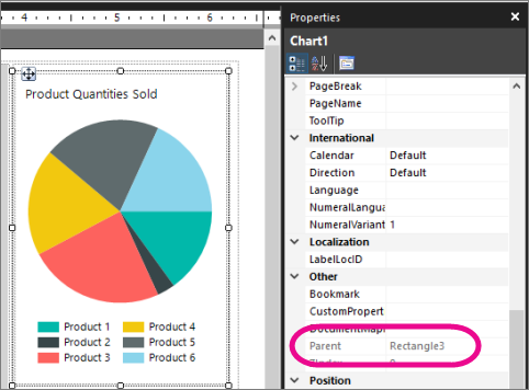 Screenshot che mostra come visualizzare la proprietà Parent nel report in formato libero di Generatore report.