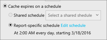 Screenshot che mostra l'opzione Scadenze della cache in base a una pianificazione selezionata.