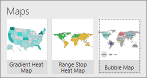 Screenshot delle tre diverse mappe offerte dai report per dispositivi mobili di SQL Server.