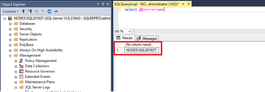 Eseguire una query per recuperare il nome di SQL Server