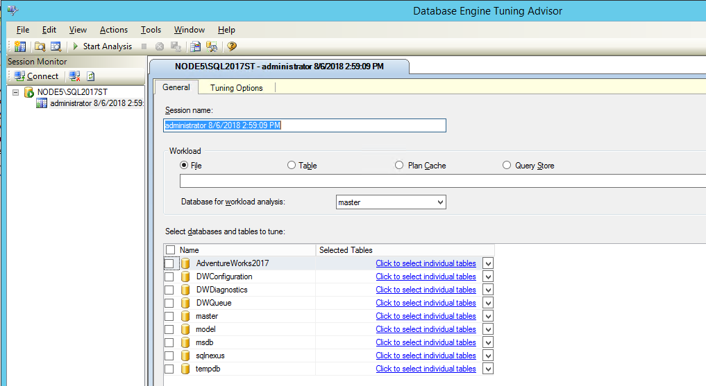 Finestra predefinita di Ottimizzazione guidata motore di database