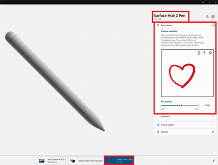 Regolare la pressione sulla penna di Surface Hub