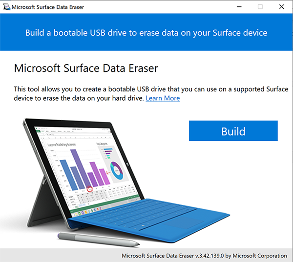 Figura 1. Iniziare lo strumento di cancellazione dei dati di Surface