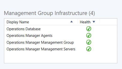 Screenshot che mostra l'integrità dell'infrastruttura del gruppo di gestione.