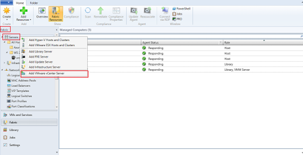 Screenshot che mostra l'opzione aggiungi VMware vCenter.