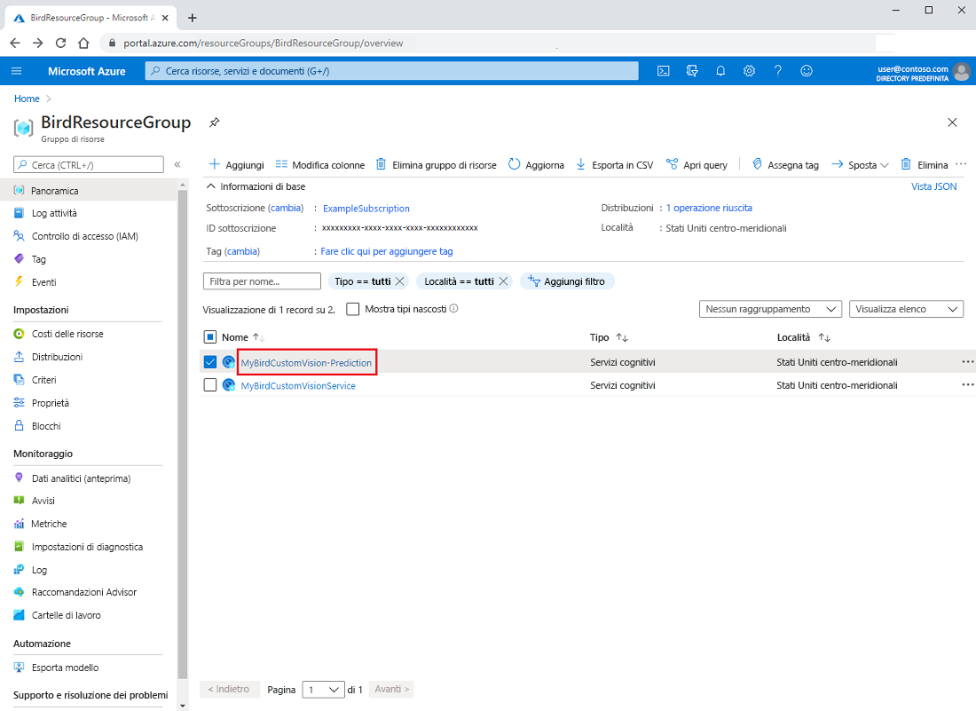 Screenshot that shows how to open the prediction resource in the Azure portal.