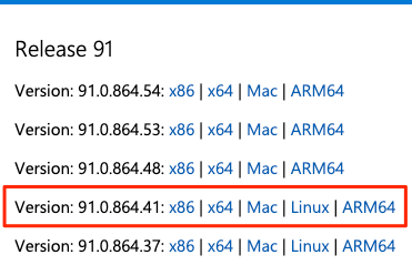 A screenshot of the Downloads section of the Microsoft Edge Driver page showing the matching driver version.