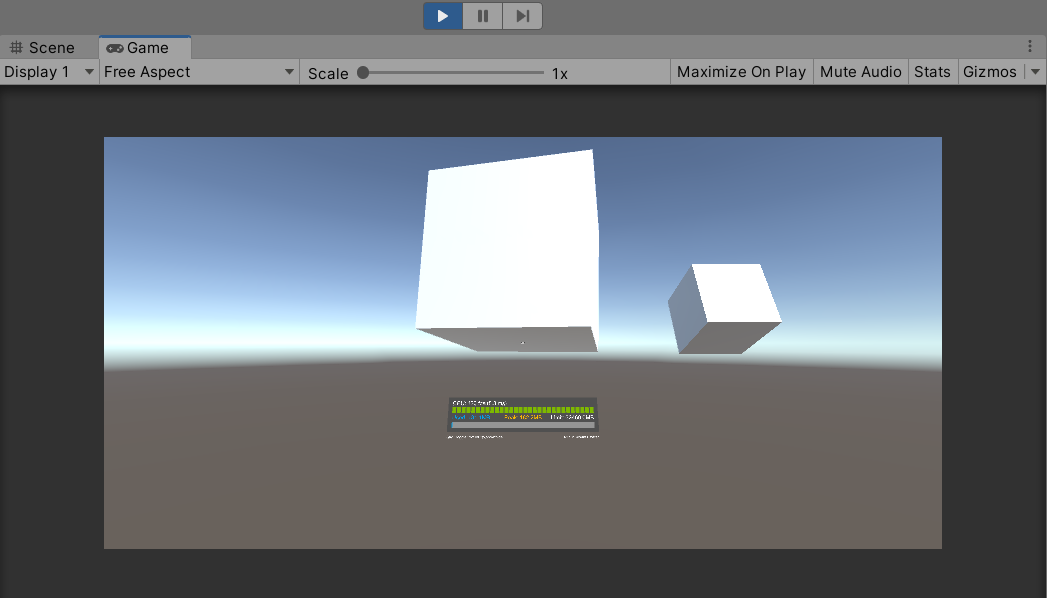 Screenshot of the Game window after entering Play mode.