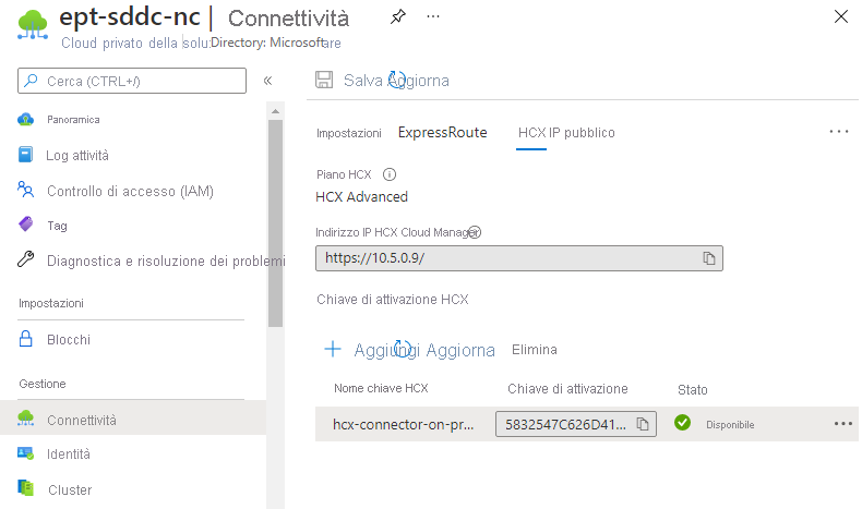 Screenshot after the VMware HCX Advanced key is requested from the Azure portal.