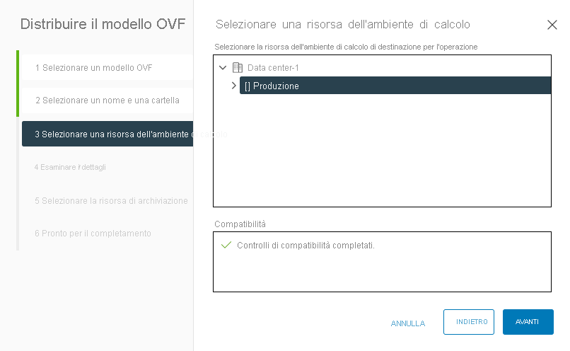 Screenshot that selects the vSphere cluster to deploy the VMware HCX Connector appliance to during deployment on-premises.