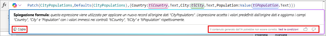 Screenshot dei commenti di Copilot.