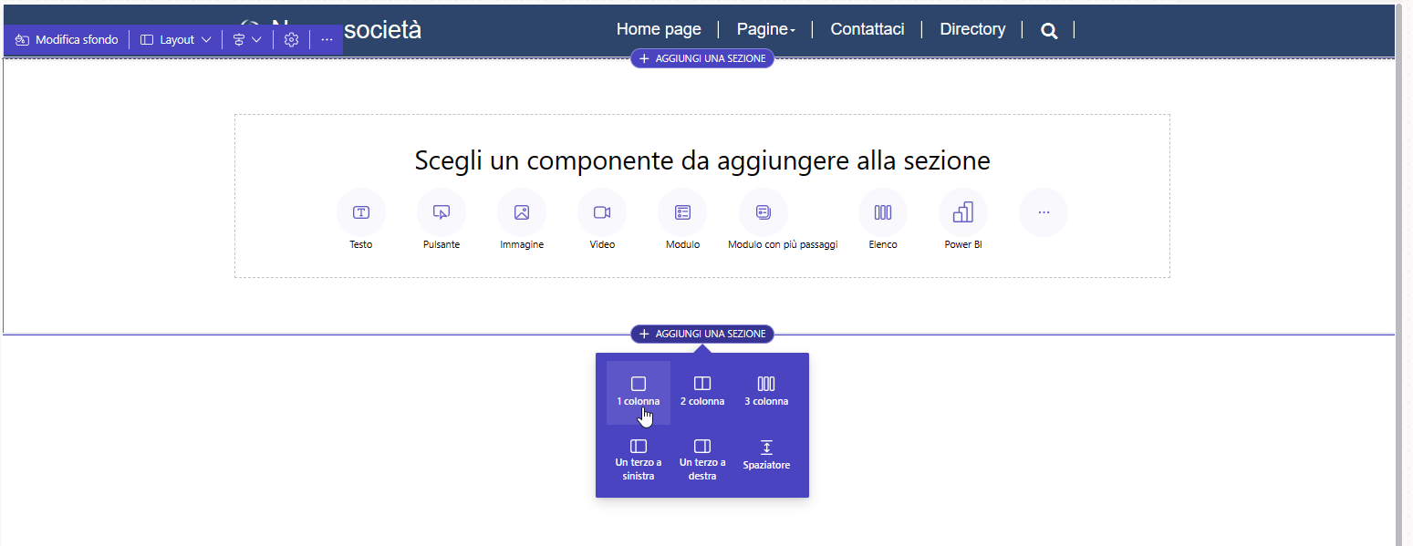 Screenshot della modifica di contenuti di Power Pages.