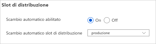 Screenshot of auto swap configuration in the Azure portal.