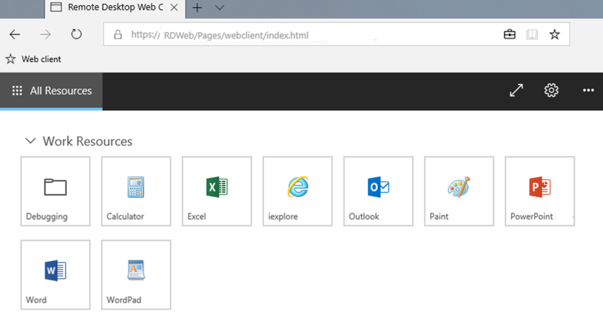 Diagram that shows apps accessed by remote desktop web client.