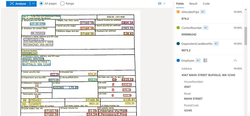 Screenshot of the Document Intelligence Studio with quick-starts on the screen.