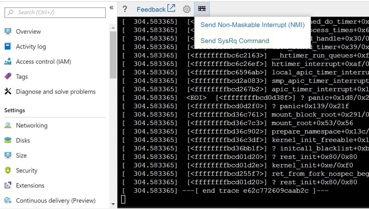 Screenshot dell'opzione Invia comando SysRq sotto l'icona della tastiera nella barra dei pulsanti.