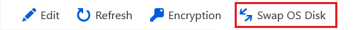 Screenshot dell'opzione Scambia disco O S nel portale di Azure.