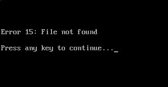 Screenshot del file grub error 15 non trovato.