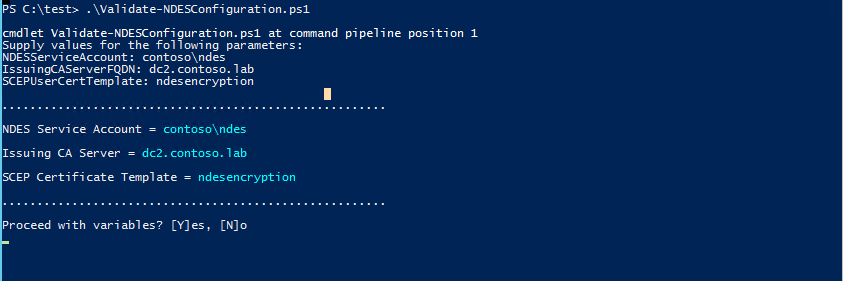 Screenshot dell'esecuzione di script in PowerShell.