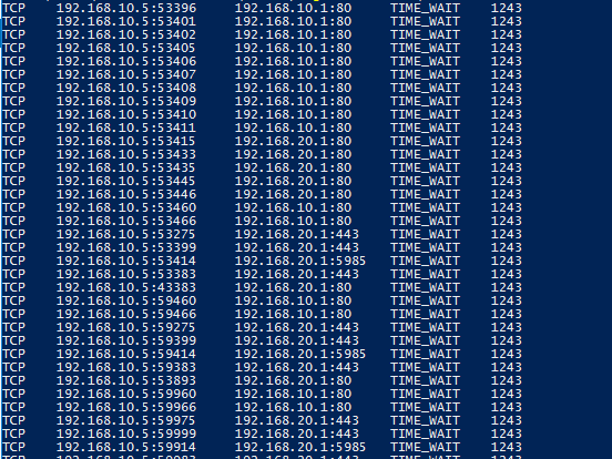 Screenshot dell'output del comando netstate.