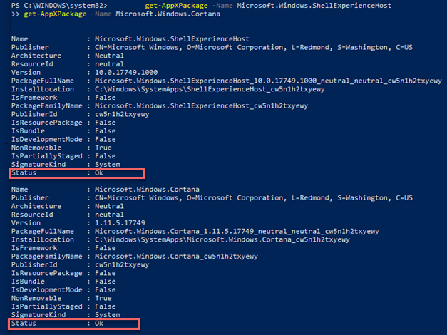 Screeshot di un esempio di output del cmdlet.