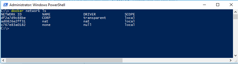 Illustra il comando Docker network ls PowerShell