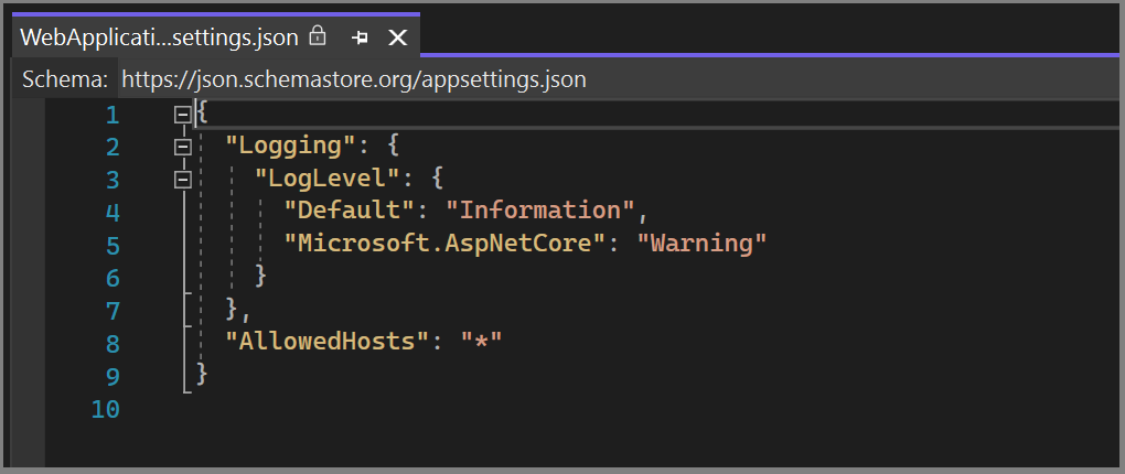 Screenshot del file aperto per la visualizzazione in Visual Studio.