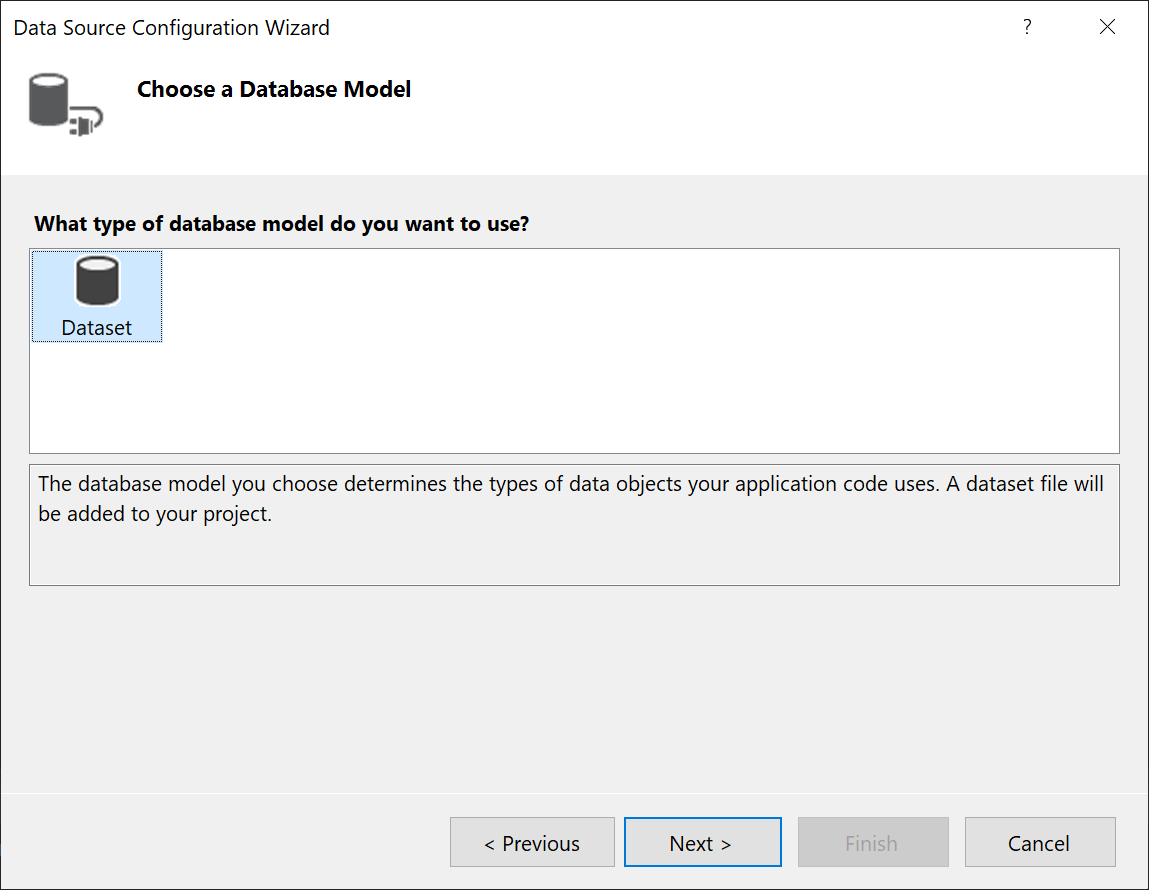 Screenshot della pagina Scegliere un modello di database