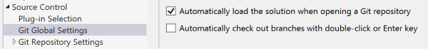 Impostazioni per attivare o disattivare il caricamento automatico sln e il check-out dei rami.