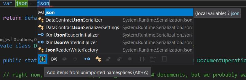 Espansione dell'elenco di completamento intelliSense attivata