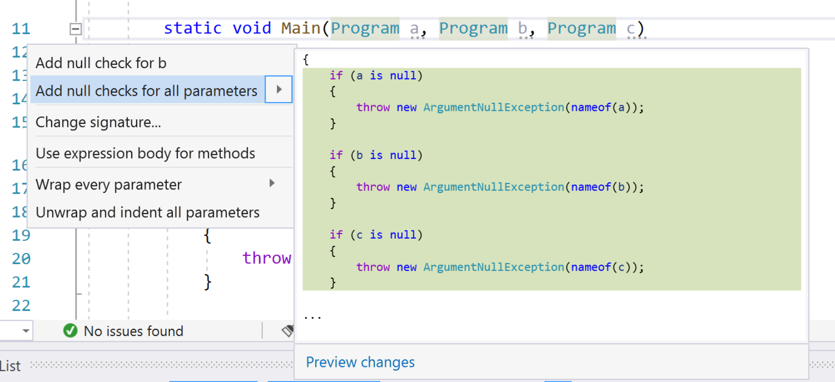 Add null checks for all parameters (Aggiungi i controlli Null per tutti i parametri)