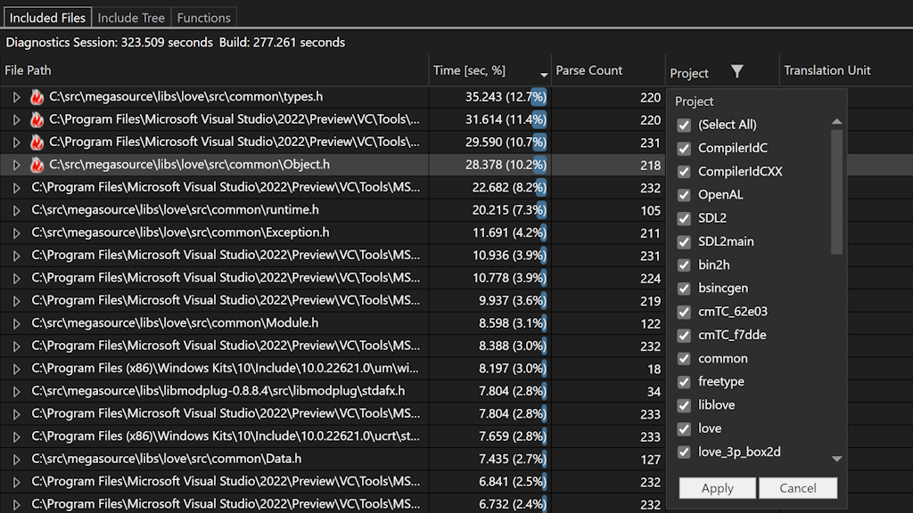 Aggiornamento di Build Insights QoL