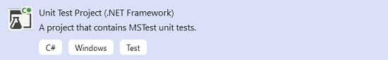 Screenshot del progetto NetFramework Test in Visual Studio.