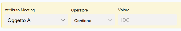Screenshot di un avviso giallo in un filtro per il quale l'attributo Meeting è Subject.