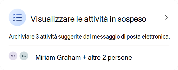 Screenshot della scheda Visualizza attività in sospeso nel componente aggiuntivo viva insights di Outlook.