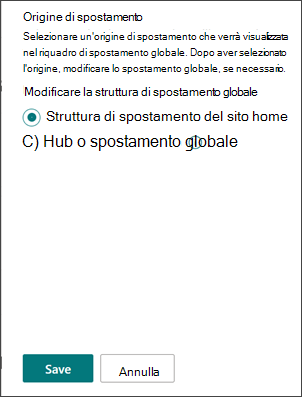 Screenshot del punto in cui selezionare l’origine della Struttura di spostamento globale.