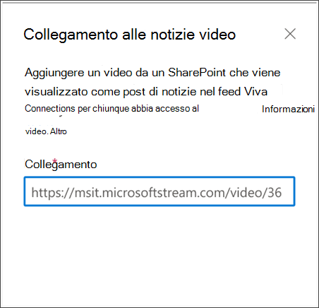 Immagine di come condividere un collegamento di notizie video.