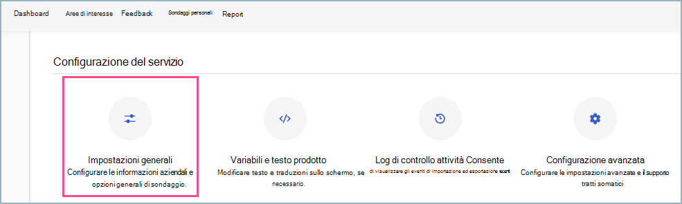 Screenshot di come accedere a Impostazioni generali dal dashboard di amministrazione.