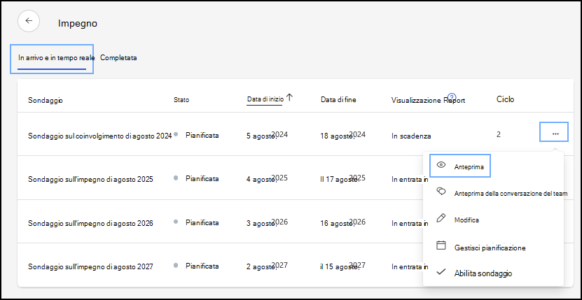 Screenshot del menu a discesa anteprima all'interno dei puntini di sospensione accanto a un ciclo di sondaggio.