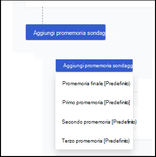 Screenshot del menu a discesa Aggiungi promemoria sondaggio per la pagina configurazione comunicazioni.