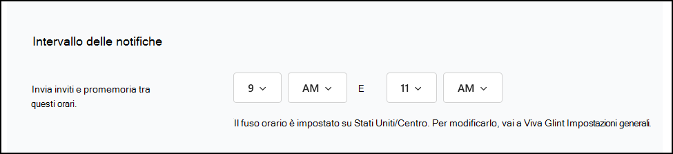 Screenshot della sezione Temporizzazione delle notifiche nella configurazione delle comunicazioni.