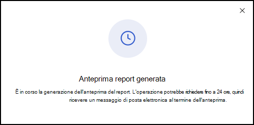 Screenshot della finestra di dialogo *Anteprima report generata*.